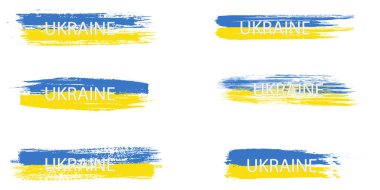 Ukrayna bayrağı. Ukrayna bayrağının fırça darbeleri. Soyut sarı-mavi grunge arka plan. Vektör illüstrasyonu