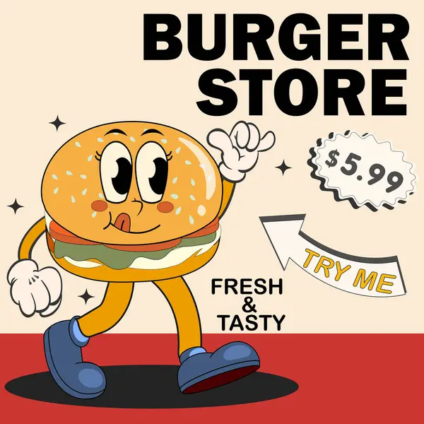 Hamburgerli Fast Food menüsünün harika bir tasarımı. Kampanya ve promosyon afişi ya da afiş ve logo için çok iyi. Vektör illüstrasyonu