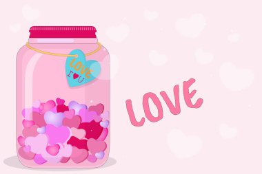 Kupa kavanozu Sevgililer Günü tebrik kartı. Sevgililer günün kutlu olsun. Sevgililer Günü kartpostal, tekstil, dekor ve poster için bir kavanozun vektör çizimi. Aşk mesajı. Tebrik kartı.