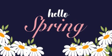 Parlak güzel çiçekler ve modern tipografi ile bahar posteri şablonu Hello Spring. Bahar arkaplanı, kapak, satış afişi, broşür tasarımı. Reklam, web, sosyal medya şablonu.