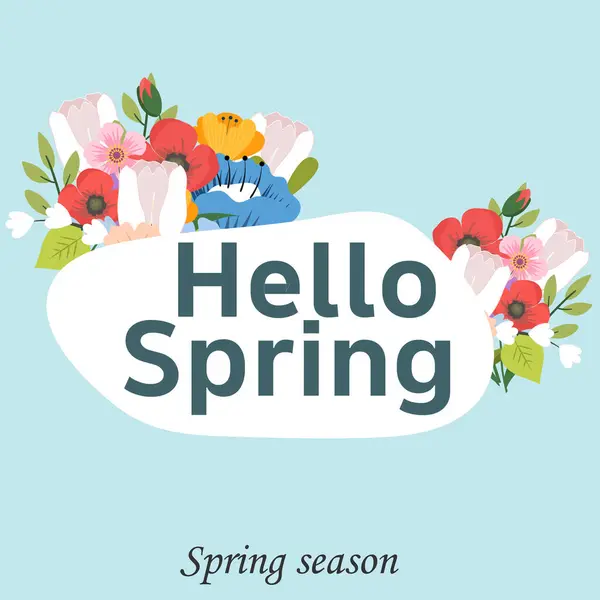 Hola Primavera Vector Saludos Diseño Texto Primavera Con Coloridos Elementos Vector de stock