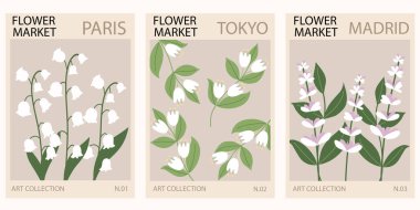 1970 Papatya Çiçek Pazarı posterini hazırla. Soyut çiçek çizimi. Kartpostallar için poster, duvar resimleri, afişler, arka plan, baskı için. Modern naif, modaya uygun iç dekorasyonlar. Vektör