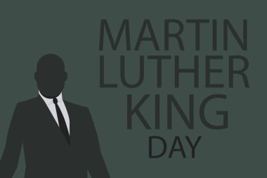 Martin Luther King Jr., tebrik kartı dizaynı. MLK Günü gri vektör arkaplanı. Vektör çizimi