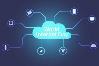 Dünya internet günü. İnternetle ilgili çeşitli konularla ilgili kavram. Satır ve Noktalı Tasarım İnternet Erişim Bilgileri. Banner, Poster, Flyer, Greetings Card veya Arkaplan için kullanılabilir