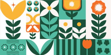 Paket kağıtları, tebrik kartları, posterler, afişler ve sosyal medya için soyut geometrik desenler. Çiçekler, bitkiler ve basit formlarla doğal ekolojik altyapı.