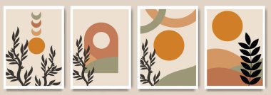 Yaratıcı minimalist el çizimi soyut sanat posterleri. Modern estetik çizimler. Duvar dekorasyonu, kartpostal, poster, broşür ve kitapçık için çağdaş sanatsal tasarım koleksiyonu