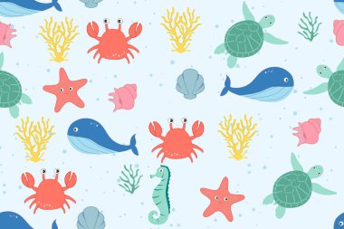 Deniz hayvanlarının renksiz desenleri. Ambalaj kağıdı, duvar kağıdı, çıkartma, defter kapağı için deniz kabuklarının modası.