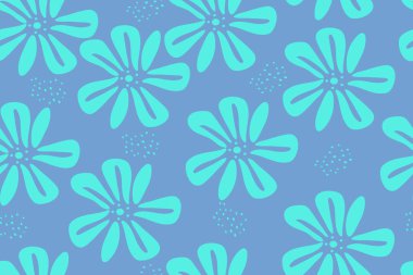 Soyut mavi çiçek sanatı kusursuz desen. Moda çağdaş çiçekli arka plan çizimi. Doğal organik bitki sanat eseri duvar kağıdı izi bırakır. Klasik çiçek dokusu