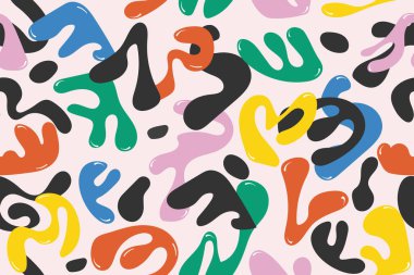 Renkli, soyut, şekilsiz şekil. Yaratıcı minimalist sanat geçmişi, moda tasarımı. Sıvı soyut organik damlalar. Dalgalı elementler y2k tarzında kabarcıklar ve düşüşler