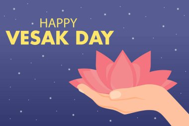 Mutlu Vesak günleri ya da Buddha Purnima. Pembe nilüfer çiçeği ya da nilüfer çiçeği. Tatil vesak gününü, dini, Budizm, nilüfer arkaplanı kavramını