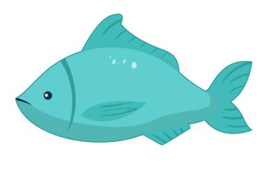 Elle çizilmiş deniz hayvanı balığı, deniz yaşamı elementleri. Beyaz arka planda izole edilmiş şirin deniz balıkları. Çizgi film okyanus balığı