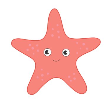 Elle çizilmiş deniz yıldızı, deniz yaşamı elementleri. Beyaz bir arka planda izole edilmiş şirin deniz yıldızı, Clipart. Çizgi film okyanus balığı