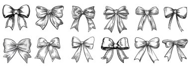 Elegant bow ribbons with vintage stipple effect, y2k coquette collage design. Vector Set for Stylish and Decorative Design Projects clipart