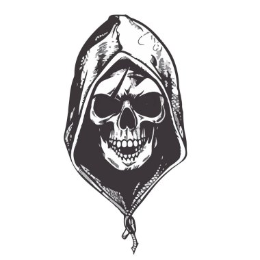  Grunge punk y2k kolaj tasarımı için yarım tonluk noktalama efektiyle Azrail Kafatası Başlıklı. Cadılar Bayramı, Gotik ve Korku Temalı Tasarımlar, Dövmeler ve Grafik Sanatı İçin Başlıklı Kafatası Ayrıntılı