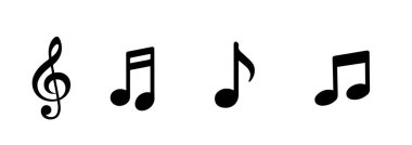 Müzik Notaları ve Anahtar Sembolleri seti. Basit Müzik Simgesi Vektör İllüstrasyonu