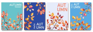 Parlak Düşen Yapraklı Sonbahar Mevsimi Posterleri. Çağdaş sanat tarzı. Sezonluk Tanıtımlar, Etkinlikler ve Dekor, Reklamcılık, Web, Sosyal Medya İçin Mükemmel