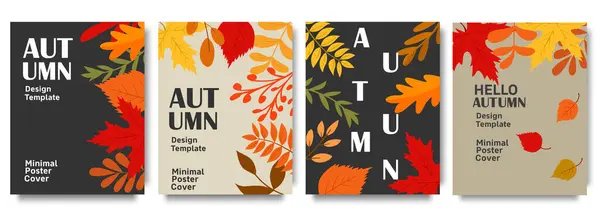 Sonbahar sezonu poster şablonu. Modern Arkaplanda Canlı Yaprak ve Yapraklar. Sonbahar arkaplan, kapak, satış afişi, broşür tasarımı. Reklam, web, sosyal medya şablonu.