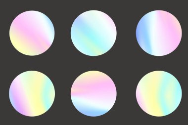 Soyut, enerjik holografik çemberler koleksiyonu. Modern tasarım projeleri, web grafikleri, dijital sanat, arkaplan, baskı ve yaratıcı uygulama için mükemmel