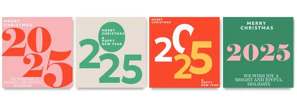 Modern geometrik 2025 bayram tebrik kartı koleksiyonu. Kutlama ve sezon dekorasyonu için minimalist tipografi logosu 2025..