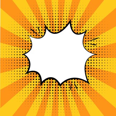  Yarım ton arkaplanlı Pop Art tarzında komik konuşma balonu ve metin için kopya alanı. Çizgi roman, sosyal medya, afiş, promosyon için tasarım.