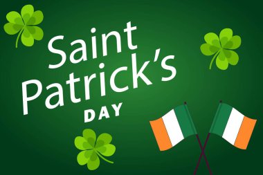 Saint Patrick's Day celebration with Irish flags and shamrocks on a green festive background clipart