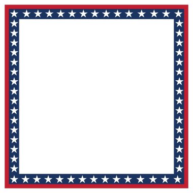 4 Temmuz ya da Amerika kutlamaları için mavi ve kırmızı sınırda beyaz yıldızlı vatansever kare çerçeve