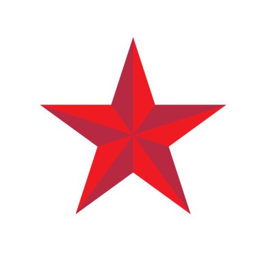 Beyaz arkaplanda izole edilmiş basit geometrik kırmızı yıldız minimal düz tasarım