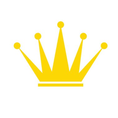  Beyaz arkaplanda izole edilmiş altın taç simgesi, kral, kraliçe veya lüks tasarım için düz vektör kraliyet sembolü