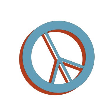 Minimalist grafik tarzında beyaz arkaplan üzerinde üst üste binen mavi ve kırmızı çizgileri olan düz barış sembolü