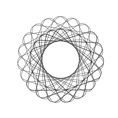Soyut sanat için beyaz zemin üzerinde dairesel simetrik dizayn içinde Geometrik siyah spirograf deseni