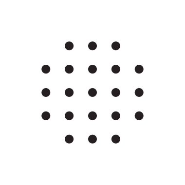 Eşit aralıklı siyah daireler beyaz arkaplanda dairesel bir şekilde düzenlenmiş en küçük nokta ızgara deseni