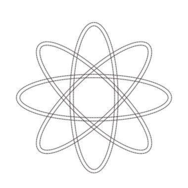 Geometrik atomik yörünge sembolü ile örtüşen eliptik döngüler beyaz arkaplan üzerinde siyah anahat