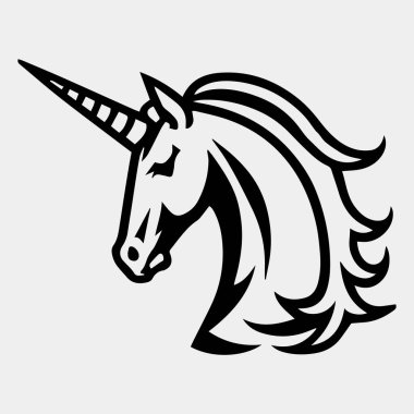 Unicorn Maskot Logosu Şablon İlhamı, Vektör İllüstrasyonu.