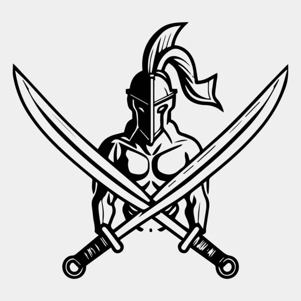 Spartan Warrior Stylized Illustration Warrior Dual Swords — Stock Vector
