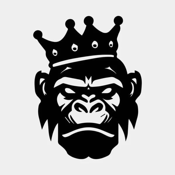 Taçlı Logo Tasarımı Siluet Vektörü Olan Goril Sembolü — Stok Vektör