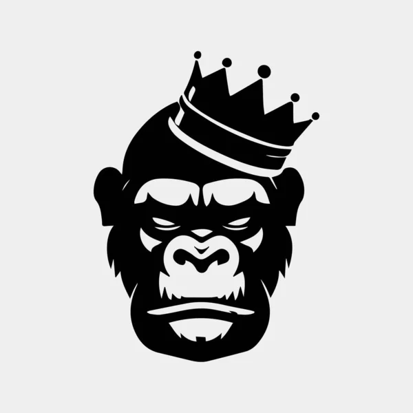 Símbolo Gorila Com Vetor Silhueta Design Logotipo Coroa — Vetor de Stock