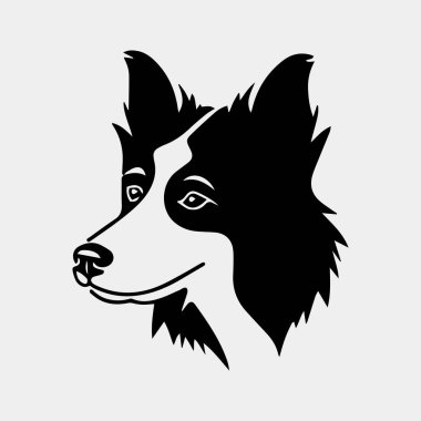 Collie Dog sınır başı logo ikonu vektörü. Köpek suratlı basit tasarım.