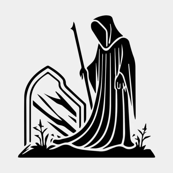 Tatouage Conception Vectorielle Cartoon Grim Reaper Isolé Blanc — Image vectorielle