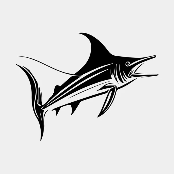 Svart Marlin Fishing Logo Vektor Isolerad — Stock vektor