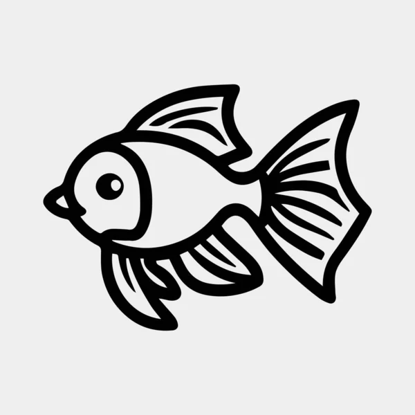 Black White Vector Illustration Golden Fish — Stock Vector