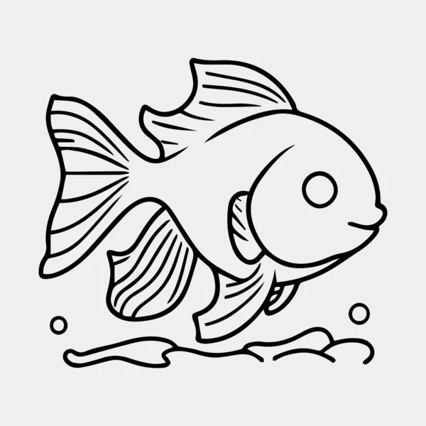 Black White Vector Illustration Golden Fish — Stock Vector