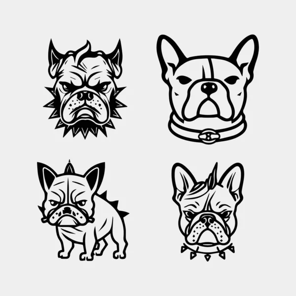 Set Bulldoggen Kopf Logo Isoliert Auf Weißem Hintergrund — Stockvektor