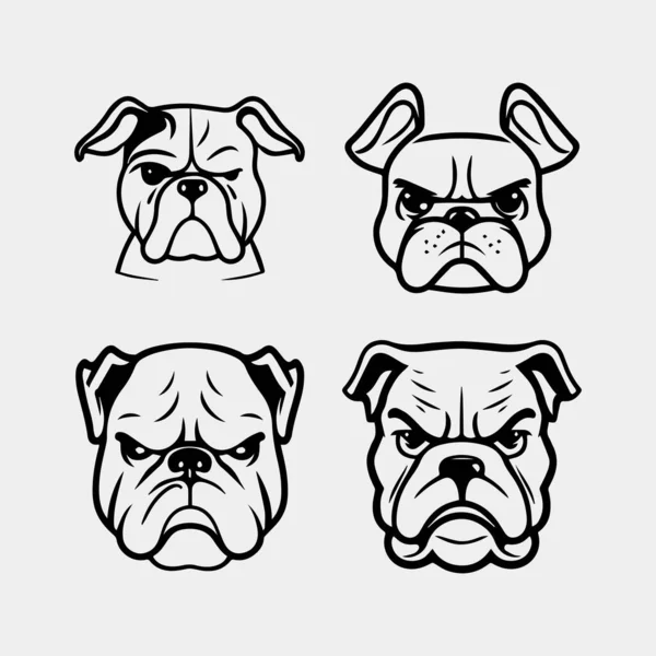 Bulldog Vector Francês Conjunto Cara Buldogue Ilustração Vetor Facial Desenhado — Vetor de Stock