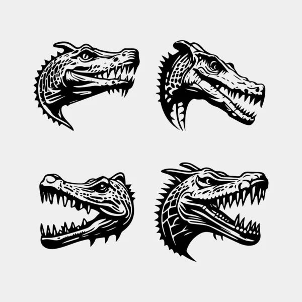 Set Alligatore Testa Vettoriale Logo Mascotte Design — Vettoriale Stock