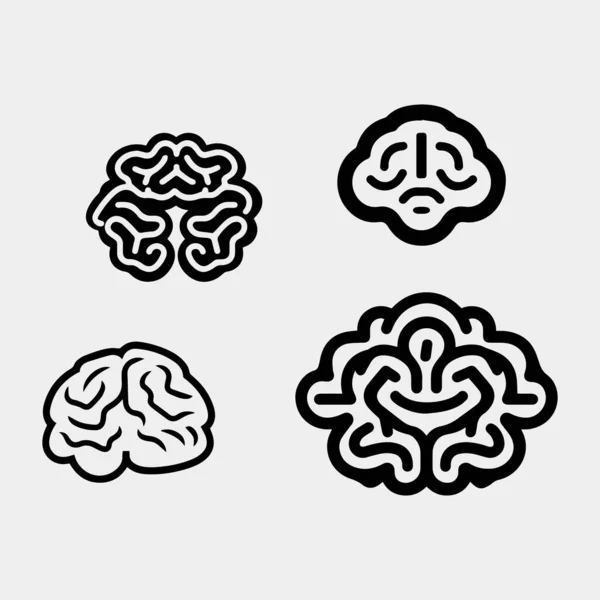 Set Brain Logo Black Color Sign Symbol Creative Abstract Brain — Stock Vector
