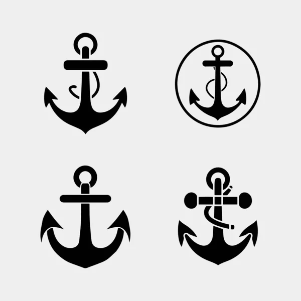 Ankerpictogrammen Ingesteld Anker Zee Nautisch Symbool Eenvoudige Ankercollectie Platte Stijl — Stockvector