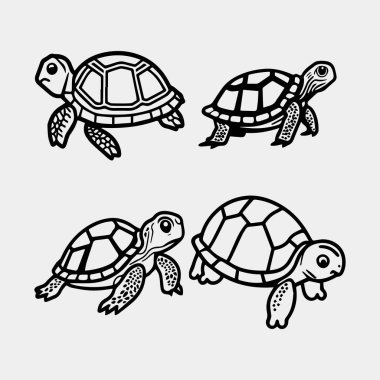 Beyaz bir arkaplanda izole edilmiş şirin bir siyah kaplumbağa silueti.