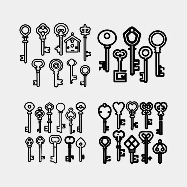 Vintage Schlüssel Mit Tasten Auf Weißem Hintergrund — Stockvektor