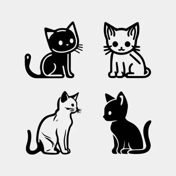 Ładny Zestaw Ikon Kotów Ilustracja Kreskówki Koty Wektorowe Ikony Dla — Wektor stockowy