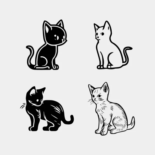 고양이와 고양이 아이콘의 국소적 귀엽고 재미있는 주식의 상징들의 집입니다 — 스톡 벡터